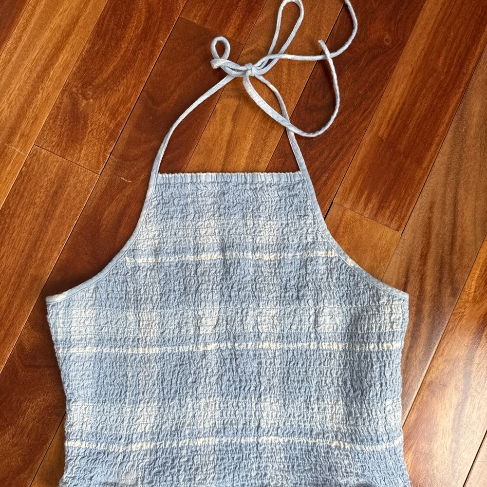 AE Blue Smocked Cropped Halter Top